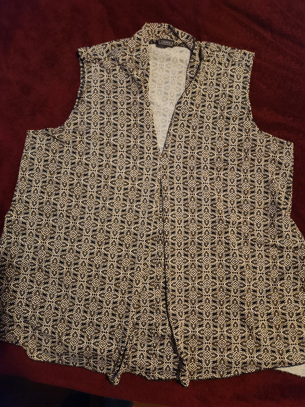 Sleeveless Geometric Print Open-Front Blouse - Black & White
